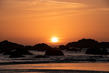 Sun Going Down Over Horizon Along Trinidad, CA Coast in Humboldt County