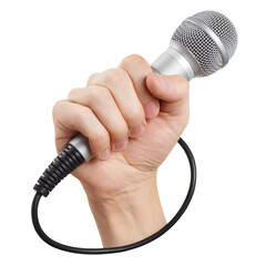 Hand holding microphone cut out