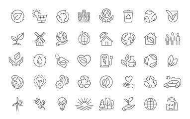 Ecology and recycling icons set in linear style. Nature, environment concept. Eco symbols thin line