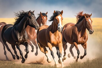 Obraz na płótnie Canvas The Beauty of Nature: Watch Wild Horses Run Freely in Rural Utah, USA. Photo AI