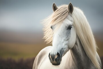 White Icelandic Horse on Pasture: Capturing the Beauty of Nature's Majesty. Photo AI