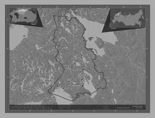 Karelia, Russia. Bilevel. Labelled points of cities