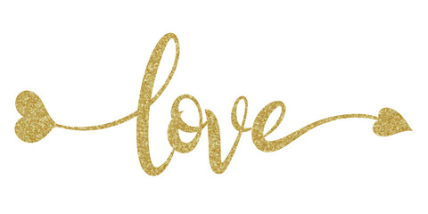 Love beautiful lettering png illustration with sparkling gold grain pattern, suitable for celebration, greeting, element, clip art, card, post, etc