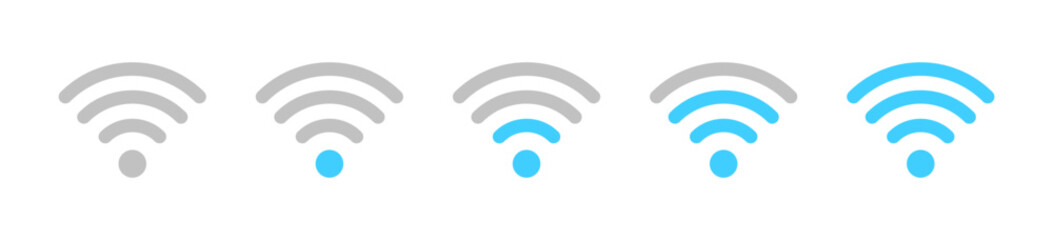 Wifi, Wlan Symbole mit Signalstärke in blau