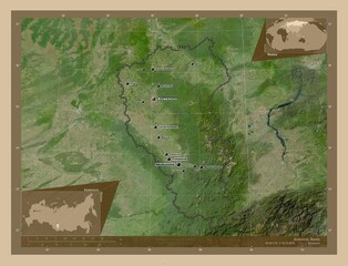 Kemerovo, Russia. Low-res satellite. Labelled points of cities