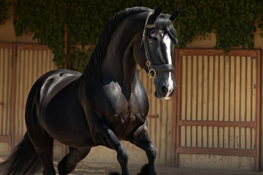 Witness the Majestic Beauty of a Purebred Spanish Horse in an Equestrian Center. Photo AI