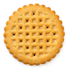 Plain round lattice biscuit isolated on white from above.