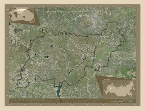 Kostroma, Russia. High-res satellite. Labelled points of cities