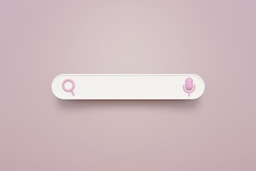 SEO searching, Minimal blank search bar on pastel pink background, Web search browser, 3D rendering illustration concept.