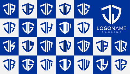 Modern line security shield initial J JJ letter logo design set