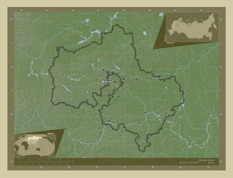 Moskva, Russia. Labelled points of cities