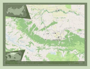 North Ossetia, Russia. OSM. Labelled points of cities