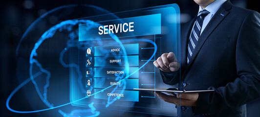 Service customer satisfaction technical support concept on virtual screen.