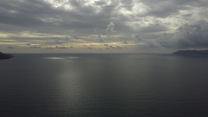 Sea and cloudy sky from drone. Mediterranean Sea.