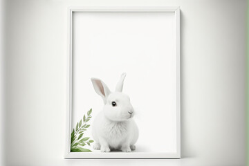 a white frame mockup with white bunny, ai generated