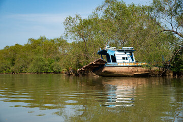 Fototapeta premium shipwreck on mangrove forest lake