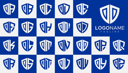 Modern line security shield initial O OO letter logo design set