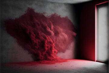 Empty dark red abstract cement wall and room - generative AI