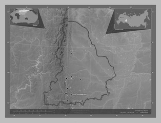 Sverdlovsk, Russia. Grayscale. Labelled points of cities