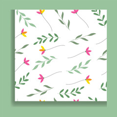 Simple floral seamless patterns. Meadow plants, leaves, and small daisy flower collection. All over print. Botanical collage in modern flat liberty style. Floral silhouettes. Vector.