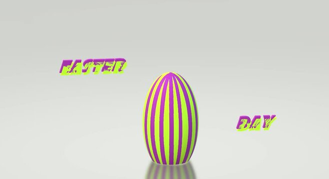 4k v&iacute;deo. D&iacute;a de pascua con huevo de colores  en 3d flotando de un lado a otro sobre un fondo claro