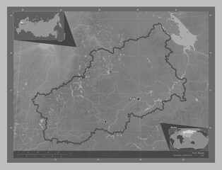 Tver', Russia. Grayscale. Labelled points of cities