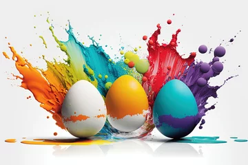 Wandcirkels plexiglas Easter egg colorful explosion. Easter egg paint splash © Aquir