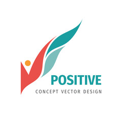 Positive concept business logo design. Human with wings creative sign. Happiness elegance wellness symbol. Nature leaves symbol. Vector illustration.