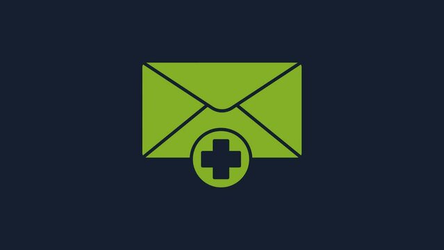 Yellow Envelope icon isolated on blue background. Received message concept. New, email incoming message, sms. Mail delivery service. 4K Video motion graphic animation