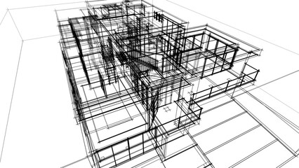 3d rendering of modern house building concept architectural sketch