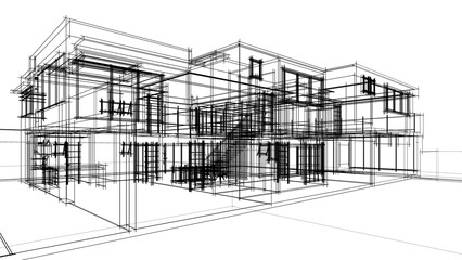 3d rendering of modern house building concept architectural sketch