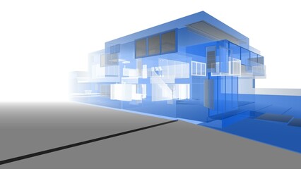 3d rendering of modern house building concept architectural sketch