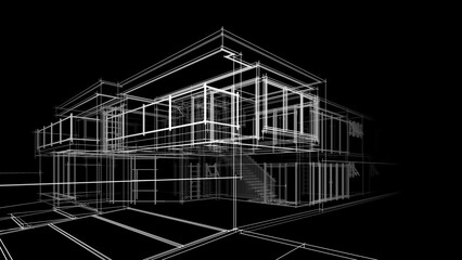 Modern building architectural drawing 3d rendering