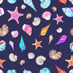 Seamless vector Sea pattern. Marine theme, shells. for printing on fabric, paper, textiles