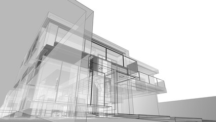 Modern building architectural drawing 3d rendering