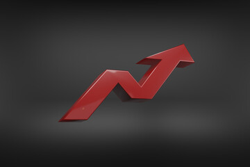 Modern growing arrow on scene podium. Finance concept. 3d rendering