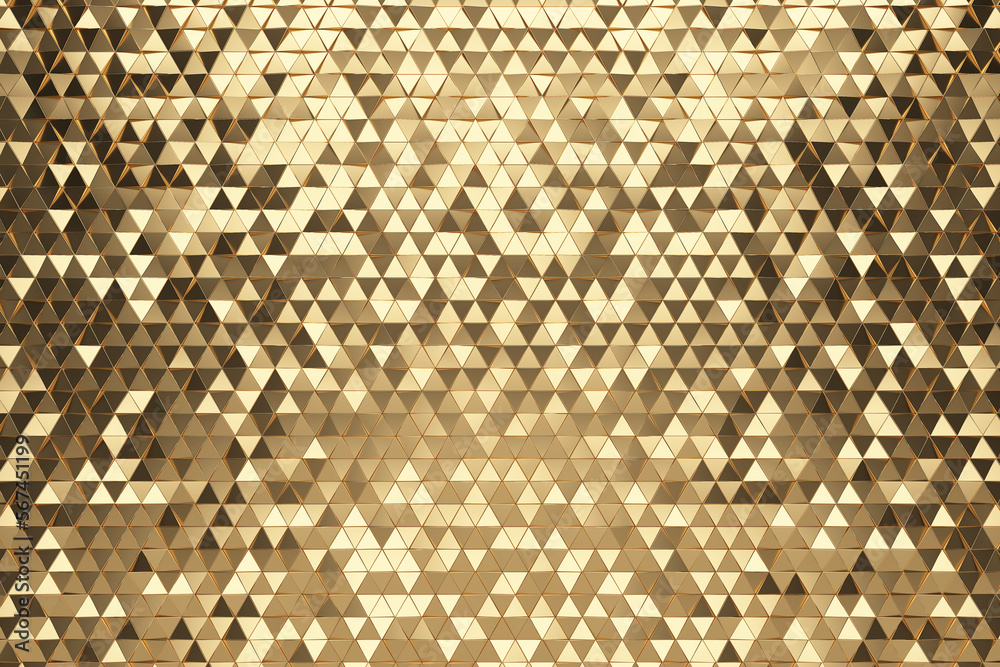 Wall mural gold triangular abstract background, grunge surface, 3d rendering