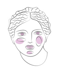 Antique greece female line heads with flowers