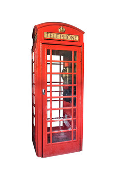 Red traditional british phone booth isolated on transparent background
