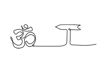Sign of OM with direction as line drawing on the white background