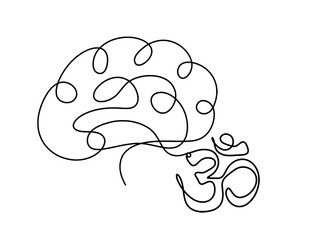 Sign of OM with brain as line drawing on the white background