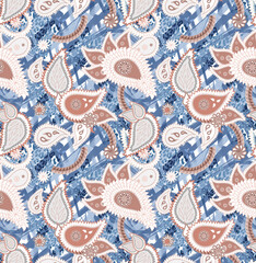 Paisley Seamless Background Pattern. Textile or wallpaper design. Repeats on all four sides. Ideal for use as a seamless background, wallpaper or gift-wrap design. 