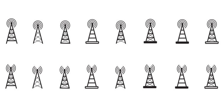 Antenna Tower Icon Communication Antenna Tower.Set Antenna Tower Icon Radio Vector Illustration.Logo Antenna. Tower-Icon Isolated. Antenna Tower Collection. Vector Illustration. Vector Graphic. EPS 10