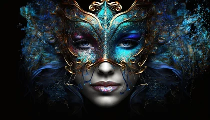 Photo sur Plexiglas Carnaval Woman in Carnival Mask, Mardi Gras celebration illustration generative ai