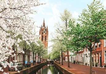 Fototapeta na wymiar old town of Delft in spring, Holland