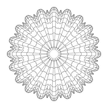  rosette als zeichnung aus schwarzen strahlen und b&ouml;gen