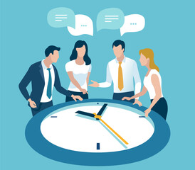 Time pressure. Deadline. The team talks about the time schedule. Vector illustration.
