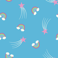 Colorful rainbow cloud and star seamless pattern background