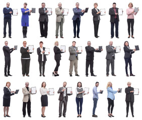 Obraz premium group of successful people with notepad in hands isolated