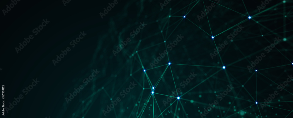 Poster Abstract futuristic - technology with polygonal shapes on dark blue background. Design digital technology concept. 3d illustration.